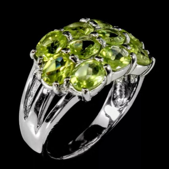 Natural Peridot 14K White Gold on 925 Sterling Silver Earrings & Ring (Sz 7) Set - Picture 2 of 7